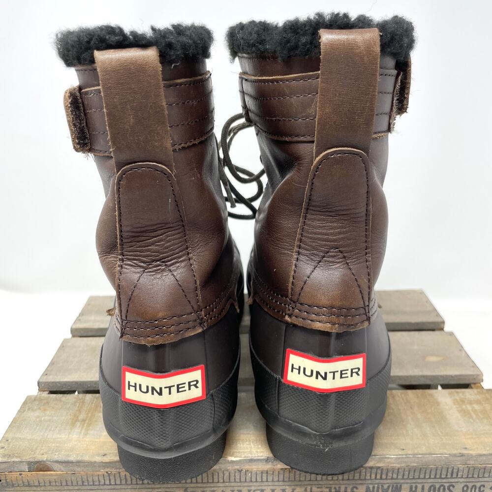 Hunter Lace Up Shearling Lined Duck Boots In Brown Size 9 - Picture 6 of 9